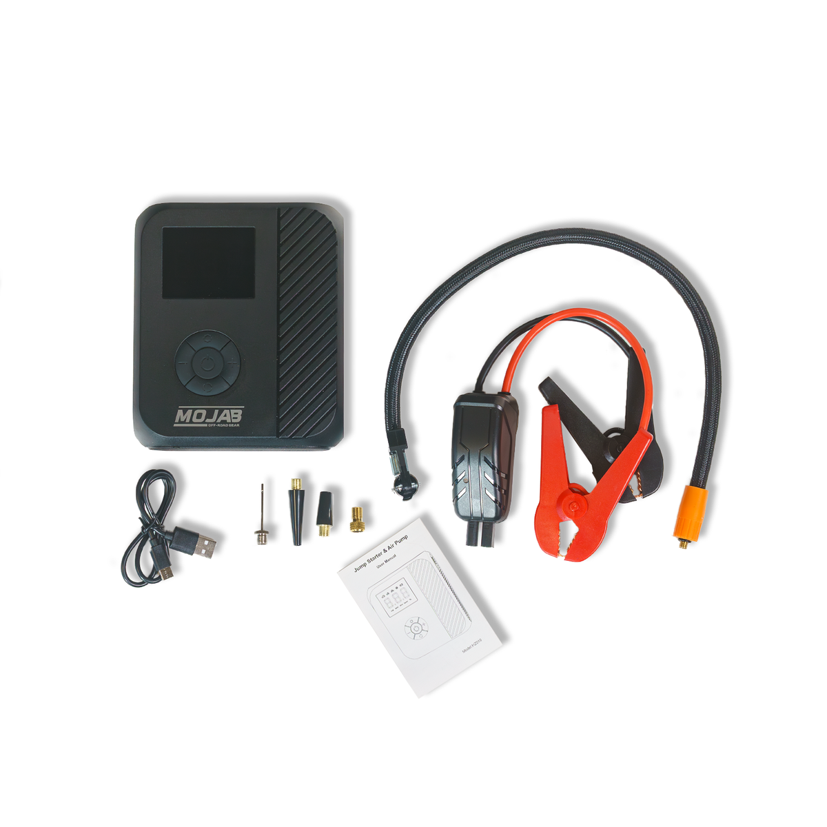 Battery Booster and Tire Inflator with 'MOJAB' branding.