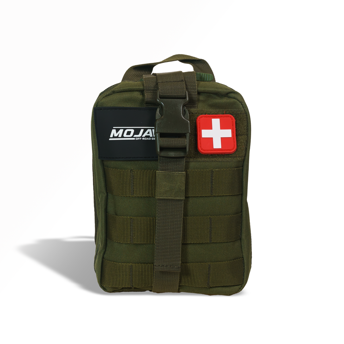 Green First Aid Kit with a cross patch on a white background.