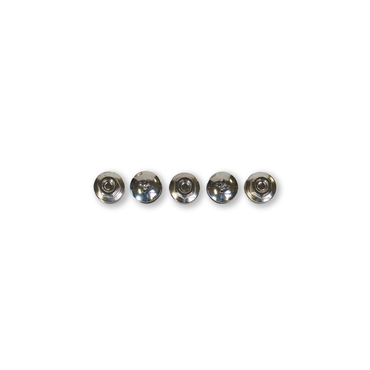 Five metallic buttons, hardware