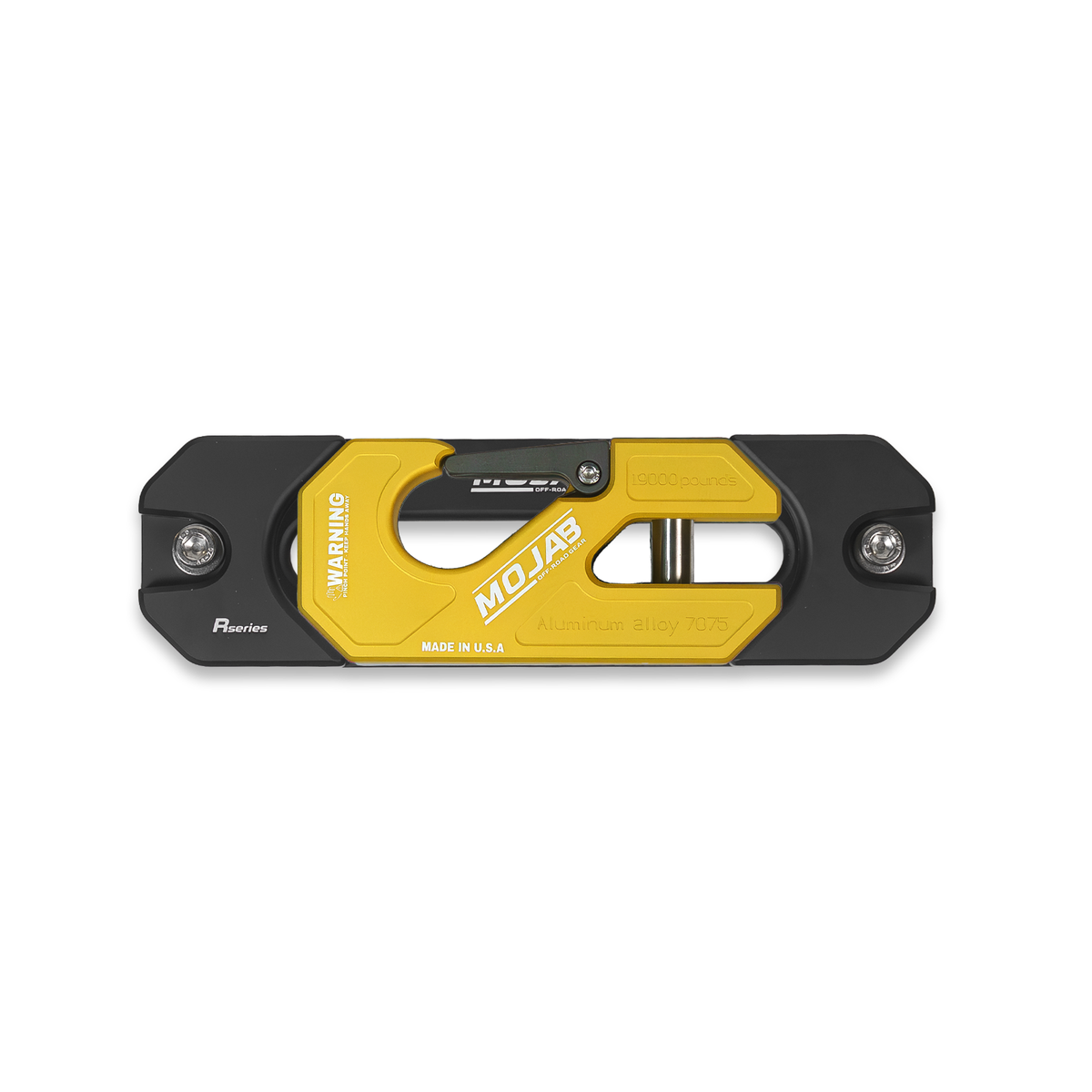 Yellow Winch Shackle & Fairlead with 'MOJAB' branding.